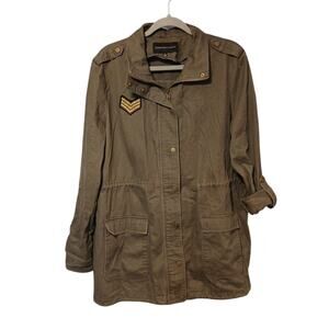 Signature Studio Military Green w/Patches Zip‎ Snap Field Jacket Women's Sz XL